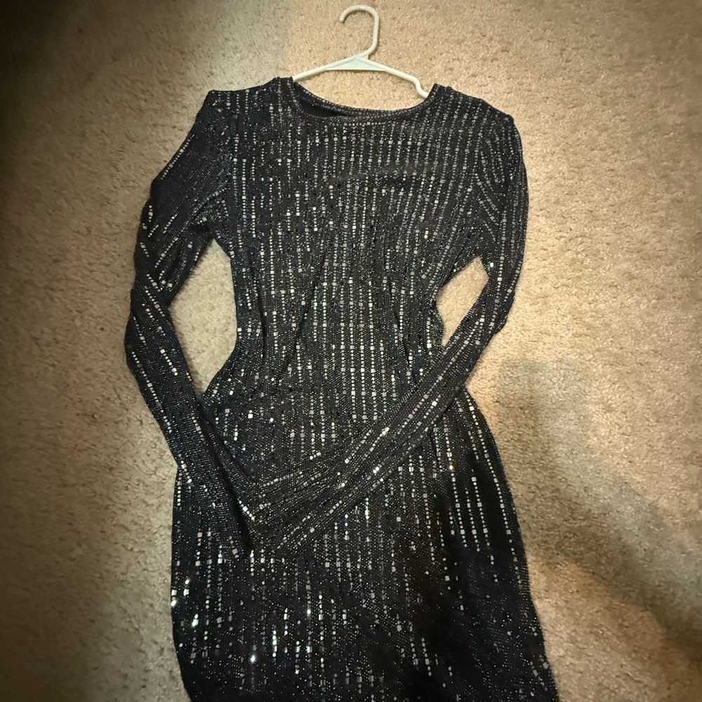 Black Sequin Long Sleeve Dress